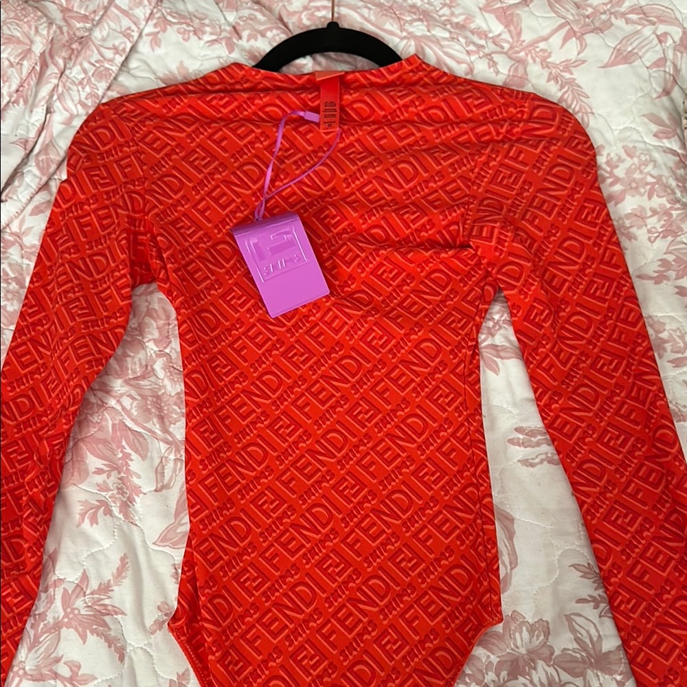 Fendi Red Long Sleeve Bodysuit